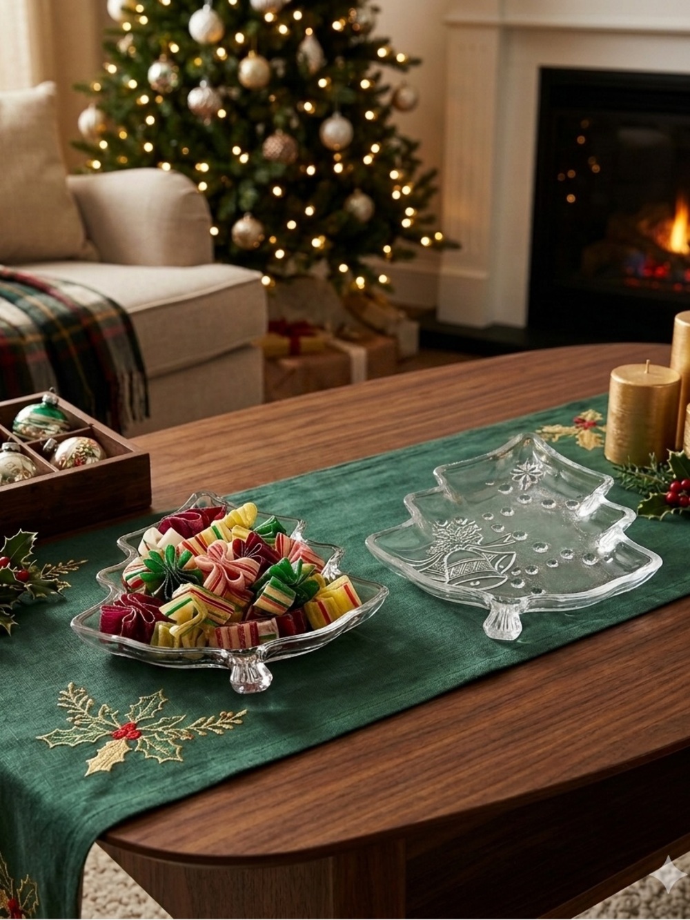 2 x Celebrations Crystal Clear 7.5 inch Christmas Tree Plate Cookies Candy